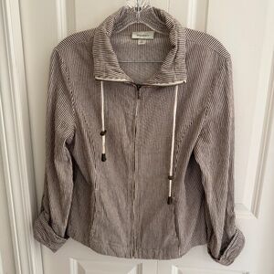 Dressbarn Jacket Women's Medium Striped Full Zip Sleeve Nautical Top Drawstrings